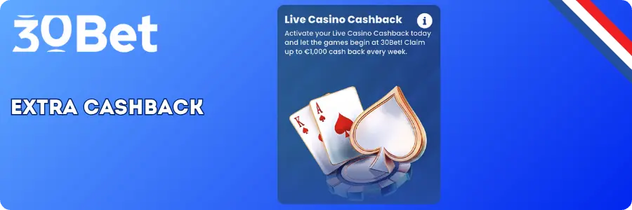 30Bet Live Casino Cashback maandag