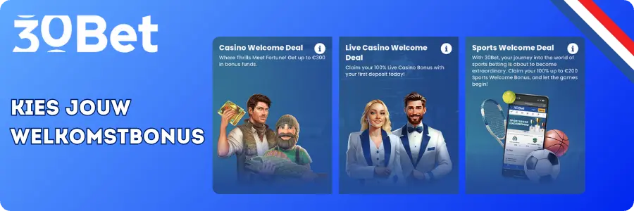 Welkomstbonus kiezen bij 30Bet