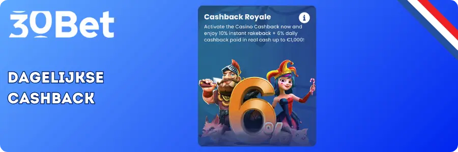 30Bet Cashback Royale dagelijkse terugbetaling