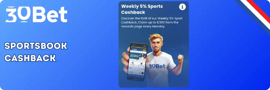 30Bet Sports Cashback wekelijkse terugbetaling