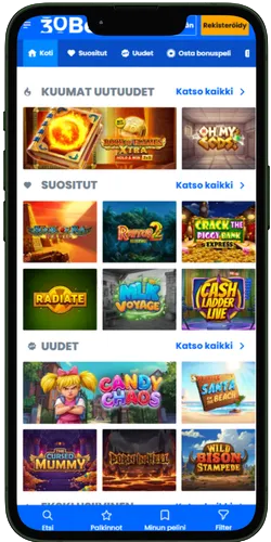 Strona główna kasyna online 30bet z sekcjami gier, promocji i logowaniem do konta